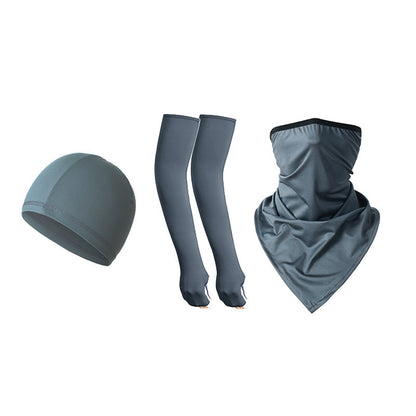 1 Pair Sun Protection Arm Sleeves with Moisture Wicking Cycling Cap Triangular Bandana for Outdoor Sports