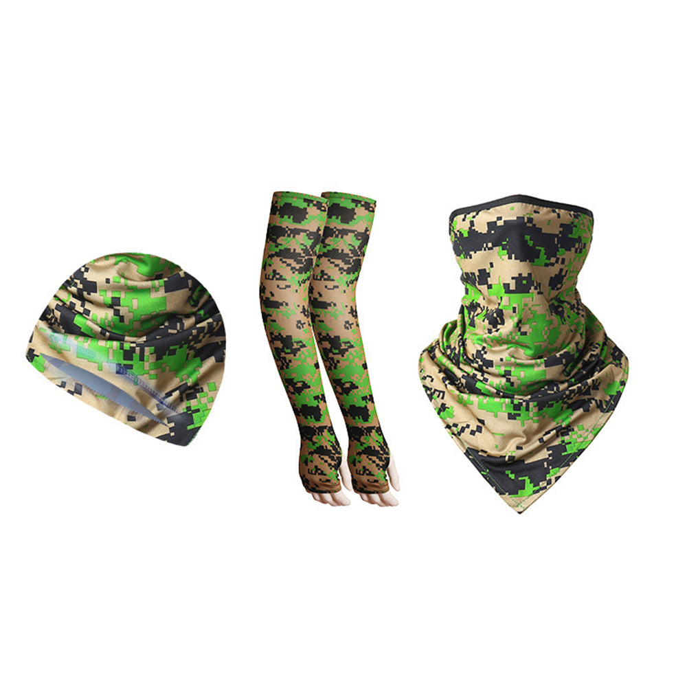 1 Pair Sun Protection Arm Sleeves with Moisture Wicking Cycling Cap Triangular Bandana for Outdoor Sports