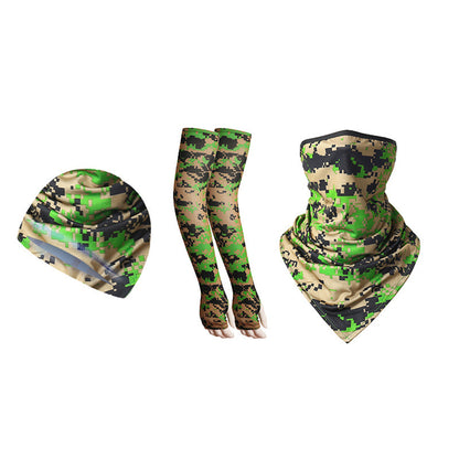 1 Pair Sun Protection Arm Sleeves with Moisture Wicking Cycling Cap Triangular Bandana for Outdoor Sports