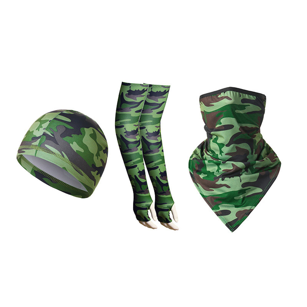 1 Pair Sun Protection Arm Sleeves with Moisture Wicking Cycling Cap Triangular Bandana for Outdoor Sports