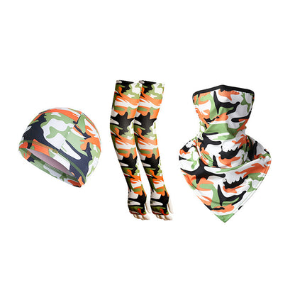 1 Pair Sun Protection Arm Sleeves with Moisture Wicking Cycling Cap Triangular Bandana for Outdoor Sports