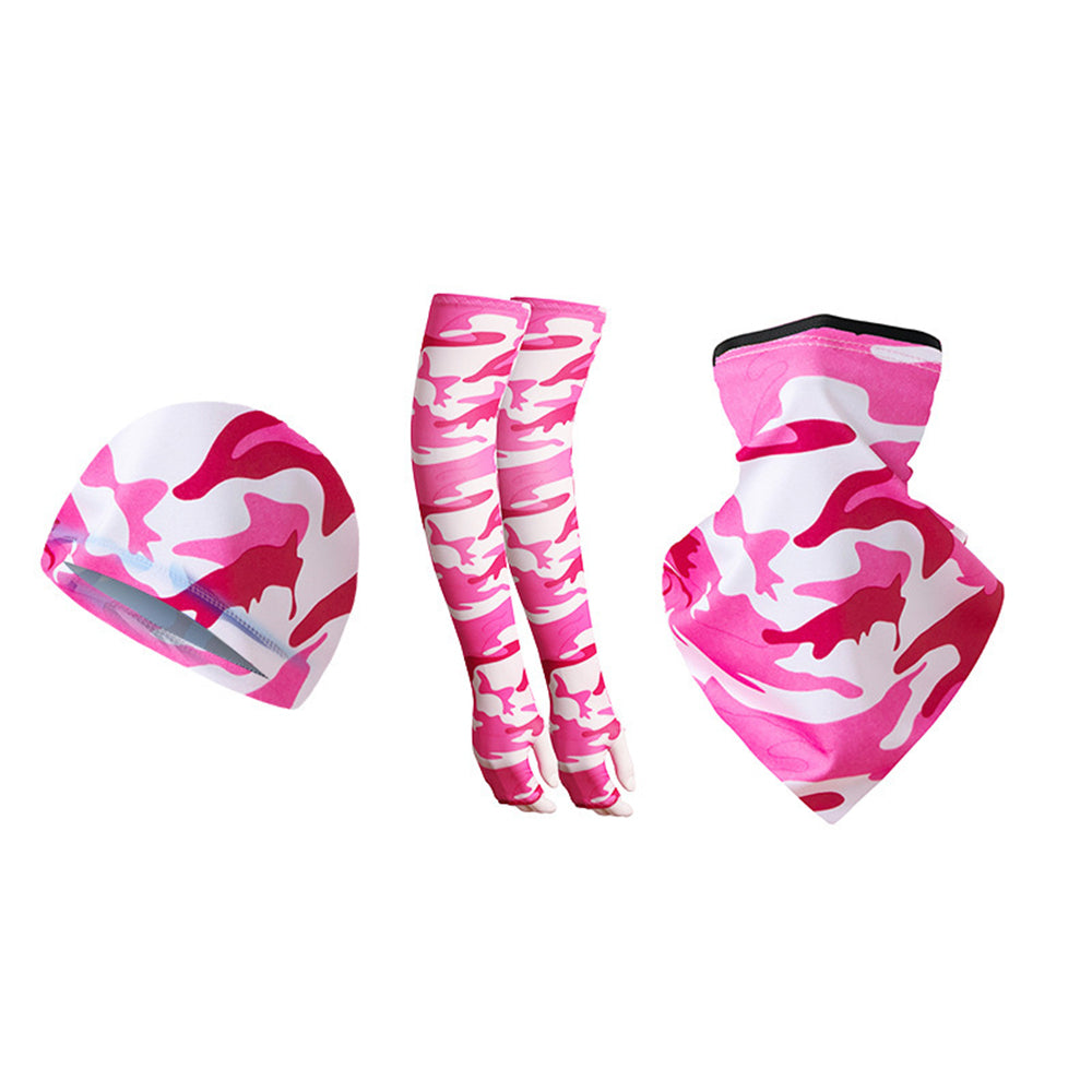 1 Pair Sun Protection Arm Sleeves with Moisture Wicking Cycling Cap Triangular Bandana for Outdoor Sports