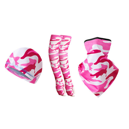 1 Pair Sun Protection Arm Sleeves with Moisture Wicking Cycling Cap Triangular Bandana for Outdoor Sports