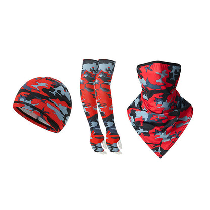 1 Pair Sun Protection Arm Sleeves with Moisture Wicking Cycling Cap Triangular Bandana for Outdoor Sports