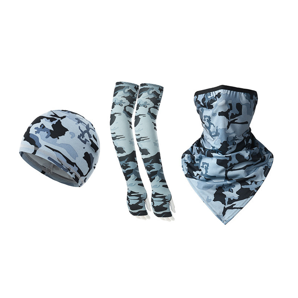 1 Pair Sun Protection Arm Sleeves with Moisture Wicking Cycling Cap Triangular Bandana for Outdoor Sports