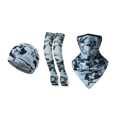 1 Pair Sun Protection Arm Sleeves with Moisture Wicking Cycling Cap Triangular Bandana for Outdoor Sports
