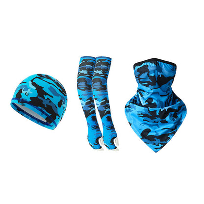 1 Pair Sun Protection Arm Sleeves with Moisture Wicking Cycling Cap Triangular Bandana for Outdoor Sports