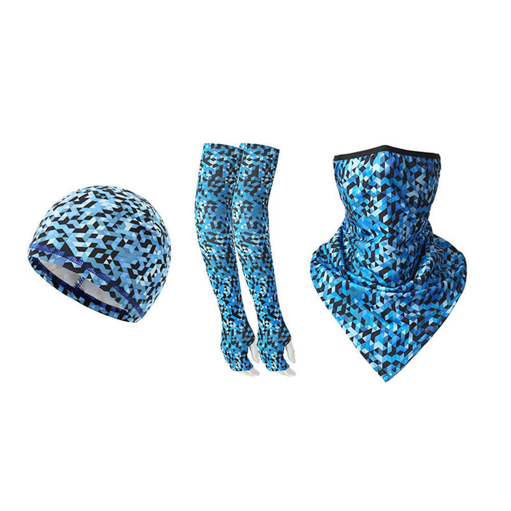 1 Pair Sun Protection Arm Sleeves with Moisture Wicking Cycling Cap Triangular Bandana for Outdoor Sports