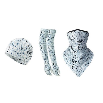 1 Pair Sun Protection Arm Sleeves with Moisture Wicking Cycling Cap Triangular Bandana for Outdoor Sports