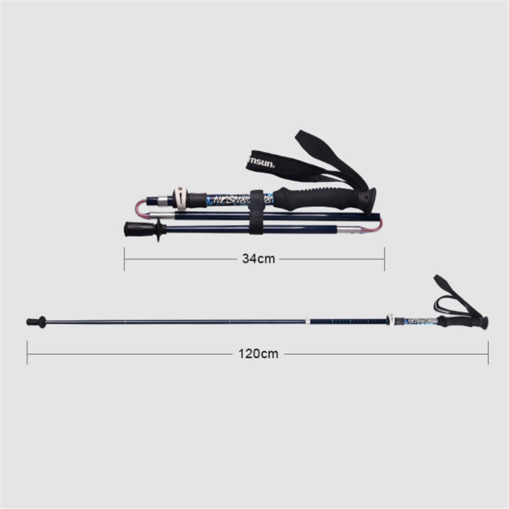 REBORNSUN 105-120cm Mountain Trekking Poles Anti-shock Carbon Fiber Collapsible 5-Section Foldable Walking Hiking Sticks