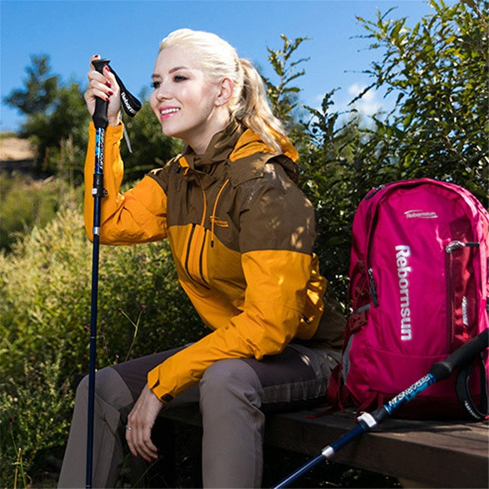 REBORNSUN 105-120cm Mountain Trekking Poles Anti-shock Carbon Fiber Collapsible 5-Section Foldable Walking Hiking Sticks