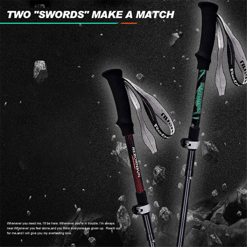 REBORNSUN RBZDGR1017 Carbon Fiber Mountain Trekking Poles Anti-shock Lightweight Foldable Walking Hiking Sticks