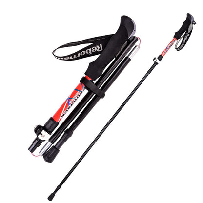 REBORNSUN RBZD0304 Folding Aluminum Alloy Trekking Pole 5-Section Ultra-Light Hiking Stick Adjustable Outdoor Ultra-Short Hiking Pole with External Safe Lock