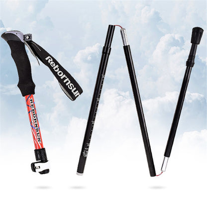 REBORNSUN RBZD0304 Folding Aluminum Alloy Trekking Pole 5-Section Ultra-Light Hiking Stick Adjustable Outdoor Ultra-Short Hiking Pole with External Safe Lock