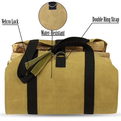 Waterproof Firewood Storage Bag Canvas Portable Logging Organizer Tote Pouch