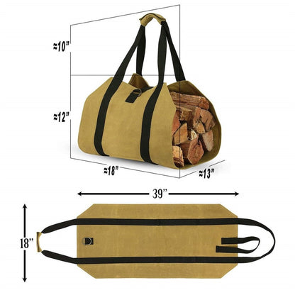 Waterproof Firewood Storage Bag Canvas Portable Logging Organizer Tote Pouch