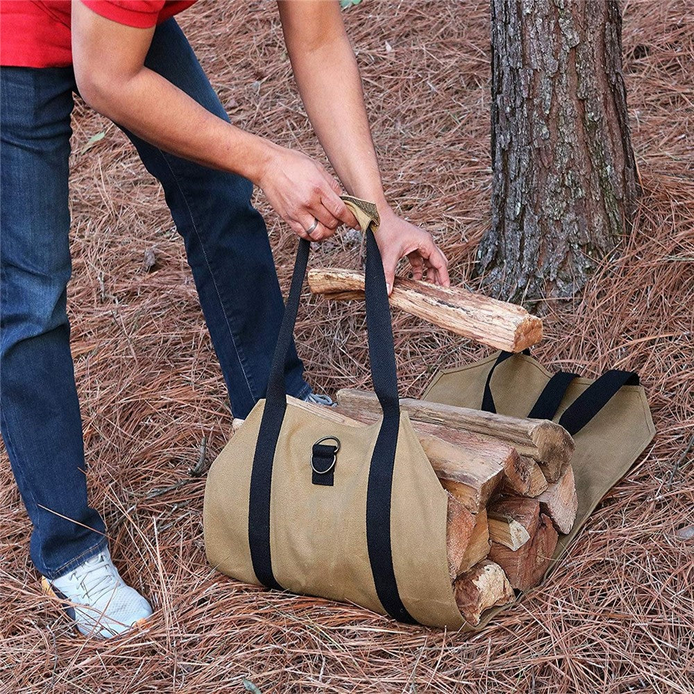 Waterproof Firewood Storage Bag Canvas Portable Logging Organizer Tote Pouch