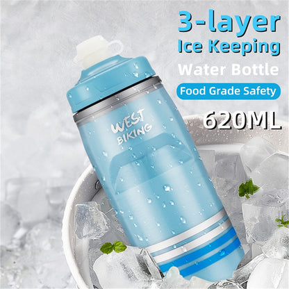 WEST BIKING YP0721046 Sport Insulated Water Bottle Cycling Squeeze PP5 Water Container 620ml (BPA Free, No FDA Certificate)