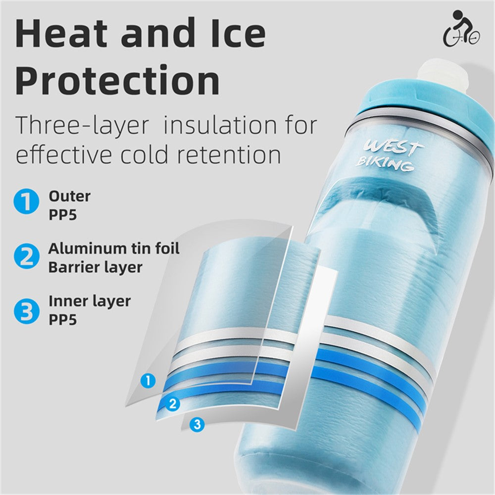 WEST BIKING YP0721046 Sport Insulated Water Bottle Cycling Squeeze PP5 Water Container 620ml (BPA Free, No FDA Certificate)