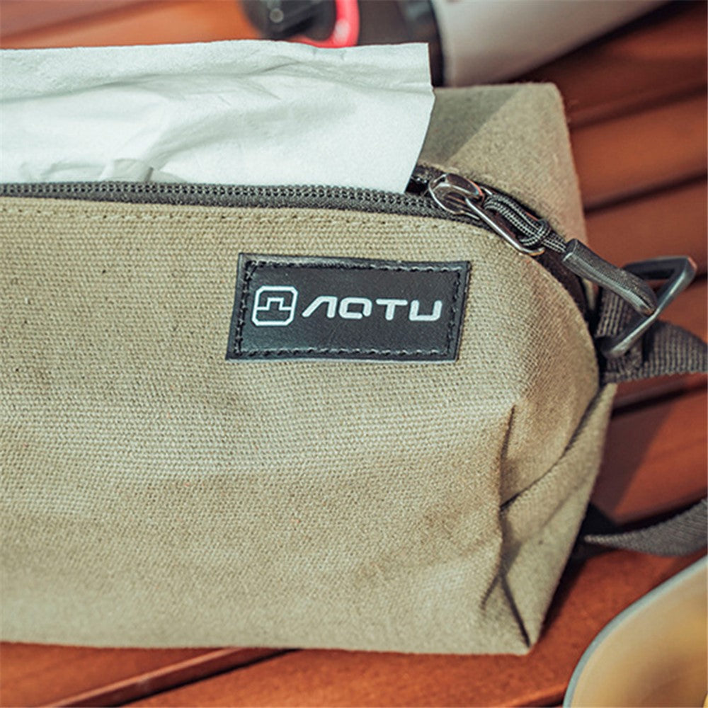 AOTU Camping Tent Canvas Tissue Cover Tissue Paper Storage Box Hanging Holder Bag with Carabiner