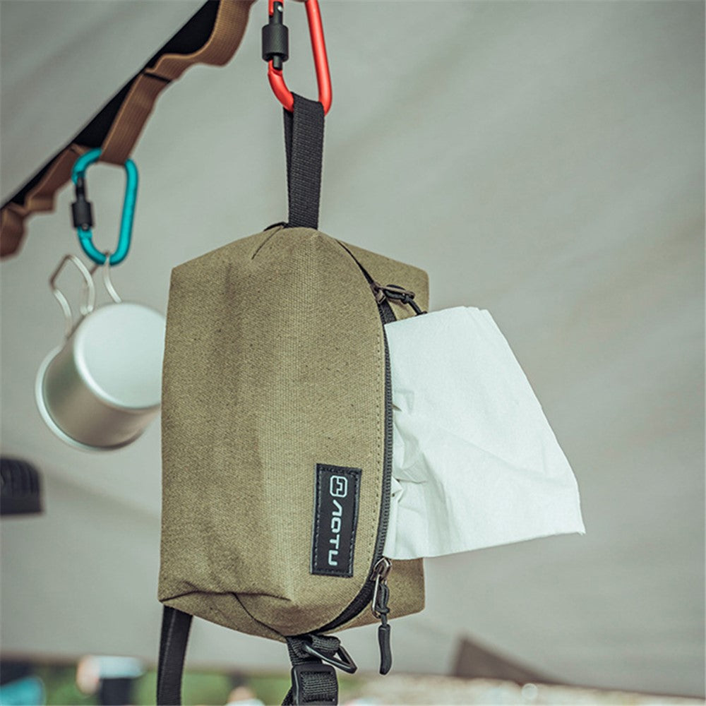 AOTU Camping Tent Canvas Tissue Cover Tissue Paper Storage Box Hanging Holder Bag with Carabiner