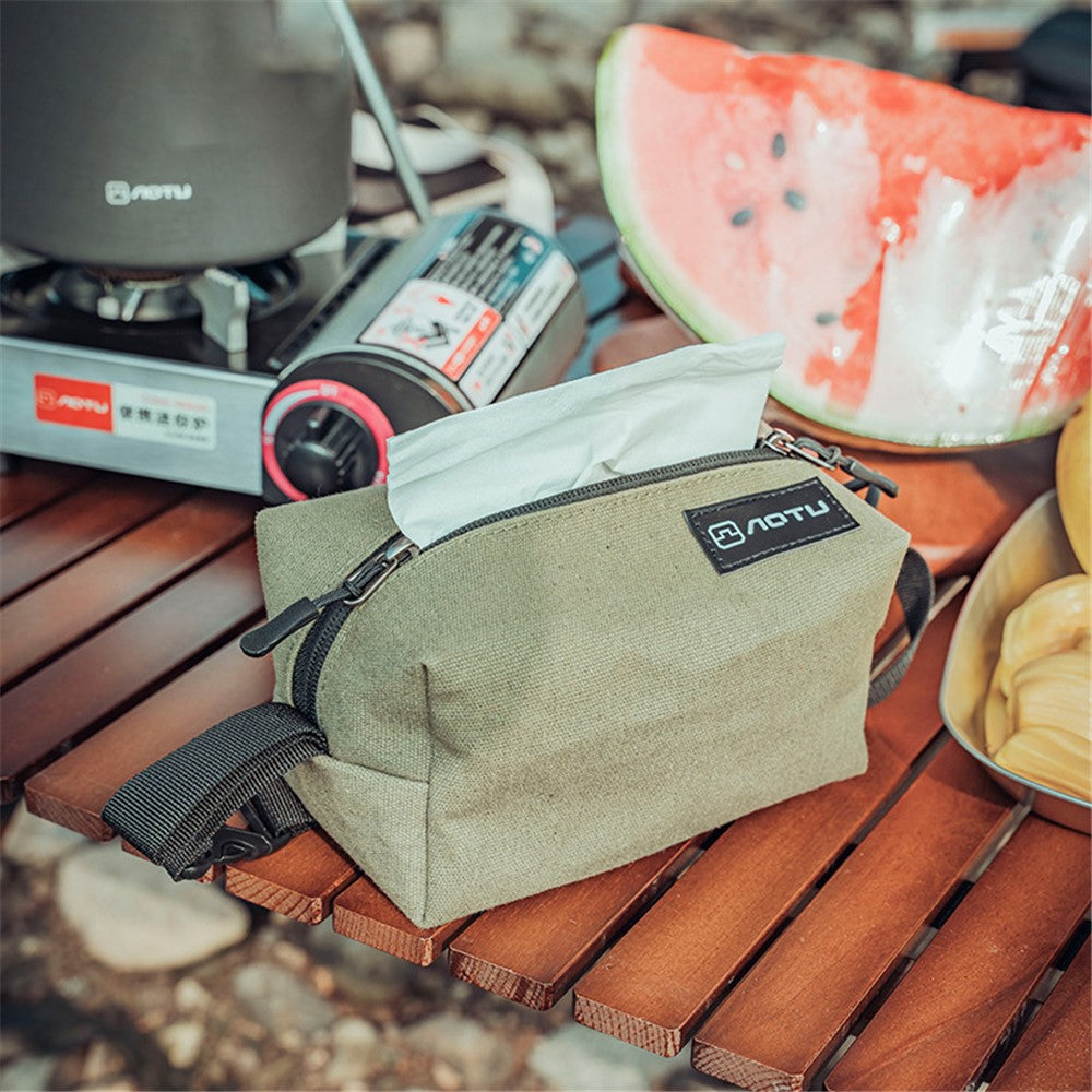 AOTU Camping Tent Canvas Tissue Cover Tissue Paper Storage Box Hanging Holder Bag with Carabiner