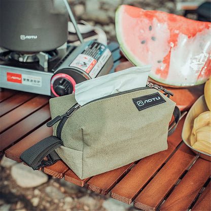 AOTU Camping Tent Canvas Tissue Cover Tissue Paper Storage Box Hanging Holder Bag with Carabiner