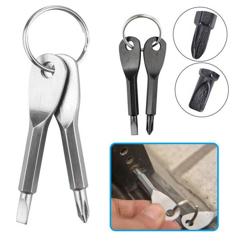 2-in-1 Outdoor Emergency Portable EDC Screwdriver Pocket Tool with Key Ring