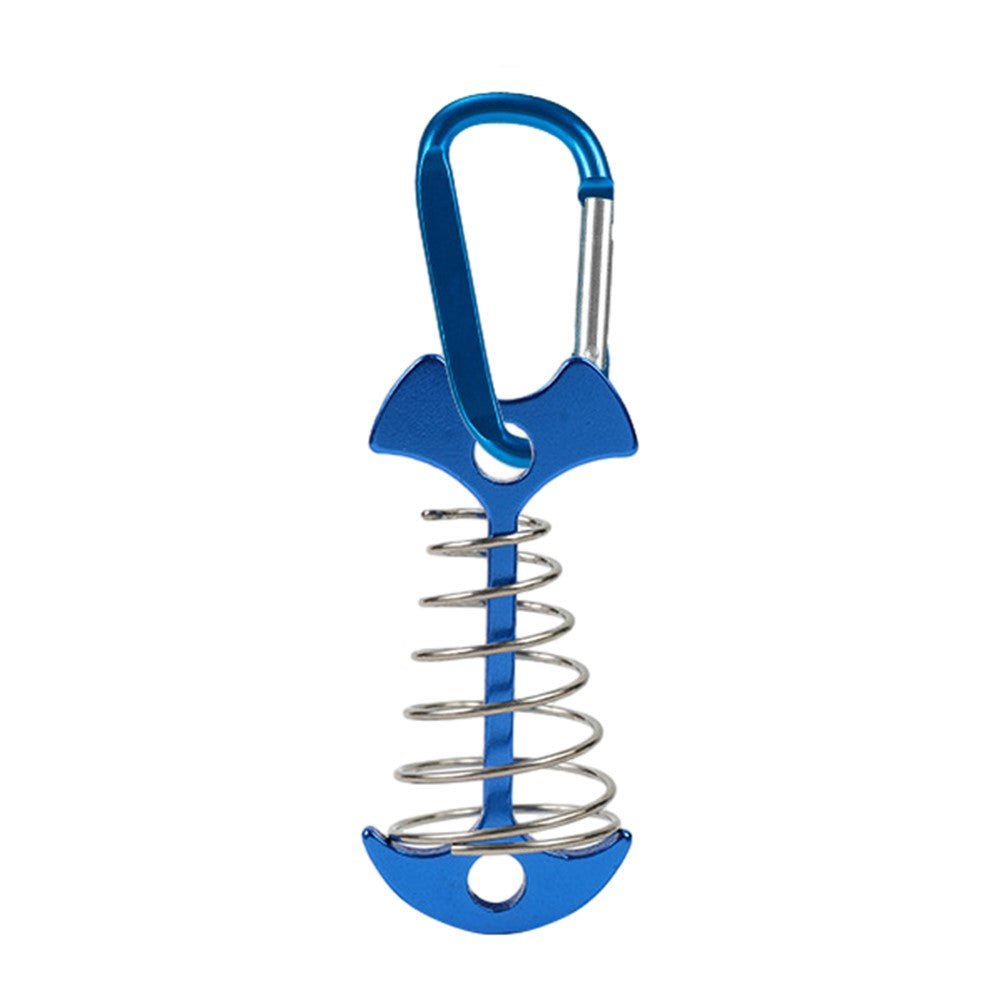 AOTU AT6546 Aluminum Alloy Fishbone Spring Nail Tent Stake Deck Anchor Peg with D-shape Carabiner