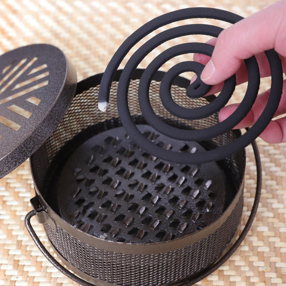 AOTU Portable Iron Mosquito Incense Coil Holder Box with Lid for Outdoor Home