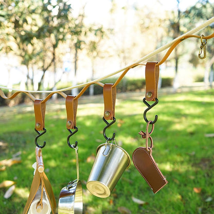 AOTU 4Pcs PU Leather Strap S-Shape Plastic Hooks for Outdoor Camping Hanging Pots Pans