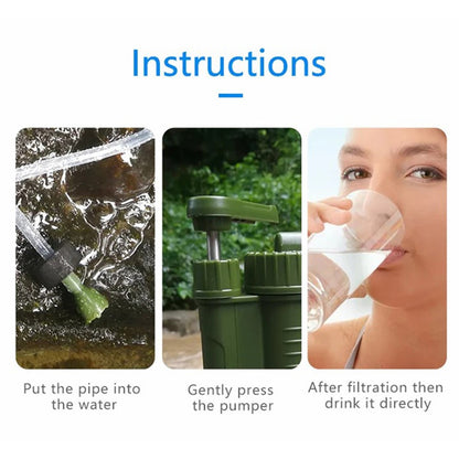 QJ-A7 Emergency Survival Water Filter Outdoor Water Purifier + 480ml Water Pack (No FDA, BPA Free)