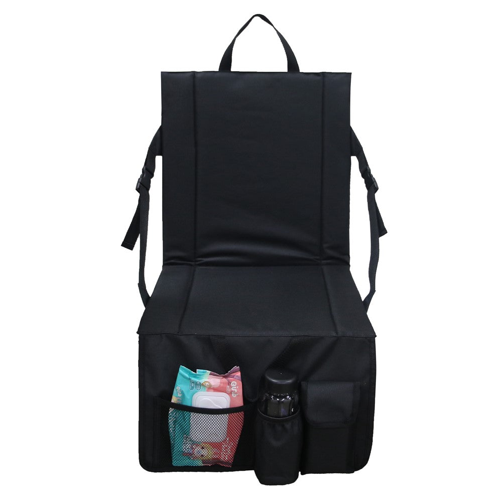 Portable Backrest Chair Seat Cushion Outdoor Camping Park Seat Mat with Lower Storage Pockets