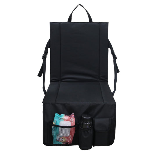 Portable Backrest Chair Seat Cushion Outdoor Camping Park Seat Mat with Lower Storage Pockets