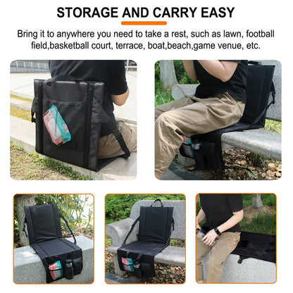 Portable Backrest Chair Seat Cushion Outdoor Camping Park Seat Mat with Lower Storage Pockets