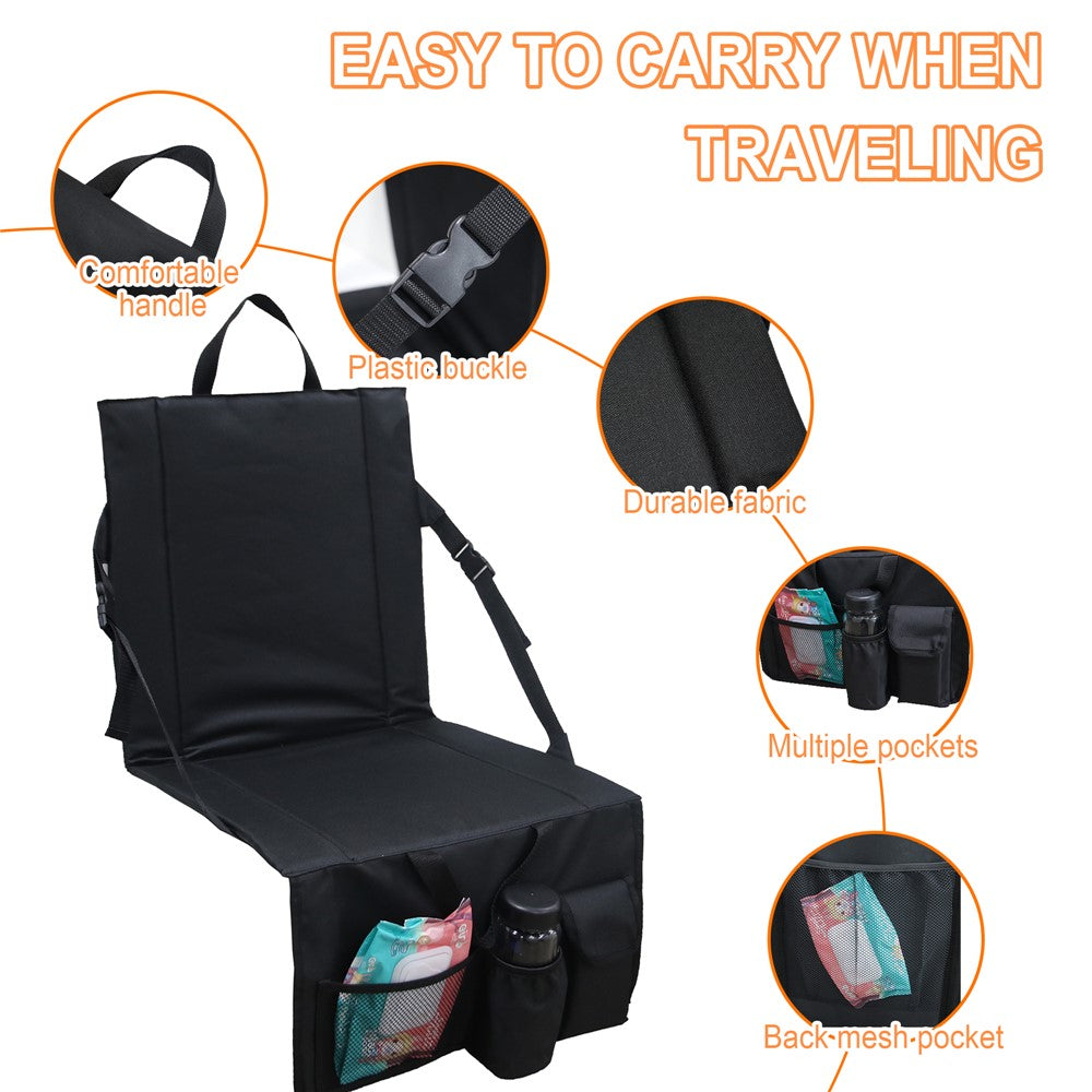 Portable Backrest Chair Seat Cushion Outdoor Camping Park Seat Mat with Lower Storage Pockets