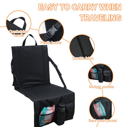 Portable Backrest Chair Seat Cushion Outdoor Camping Park Seat Mat with Lower Storage Pockets