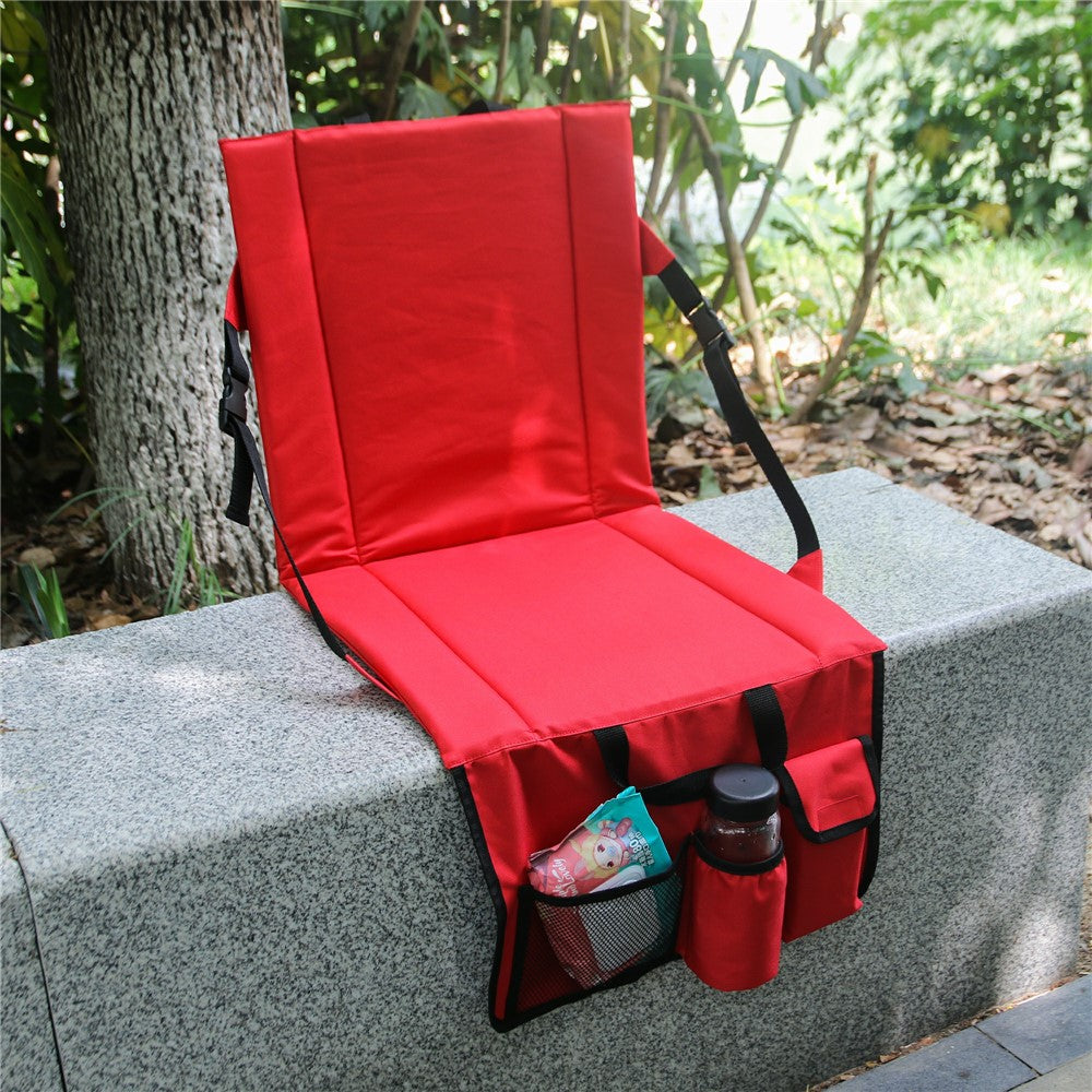 Portable Backrest Chair Seat Cushion Outdoor Camping Park Seat Mat with Lower Storage Pockets