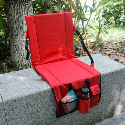 Portable Backrest Chair Seat Cushion Outdoor Camping Park Seat Mat with Lower Storage Pockets