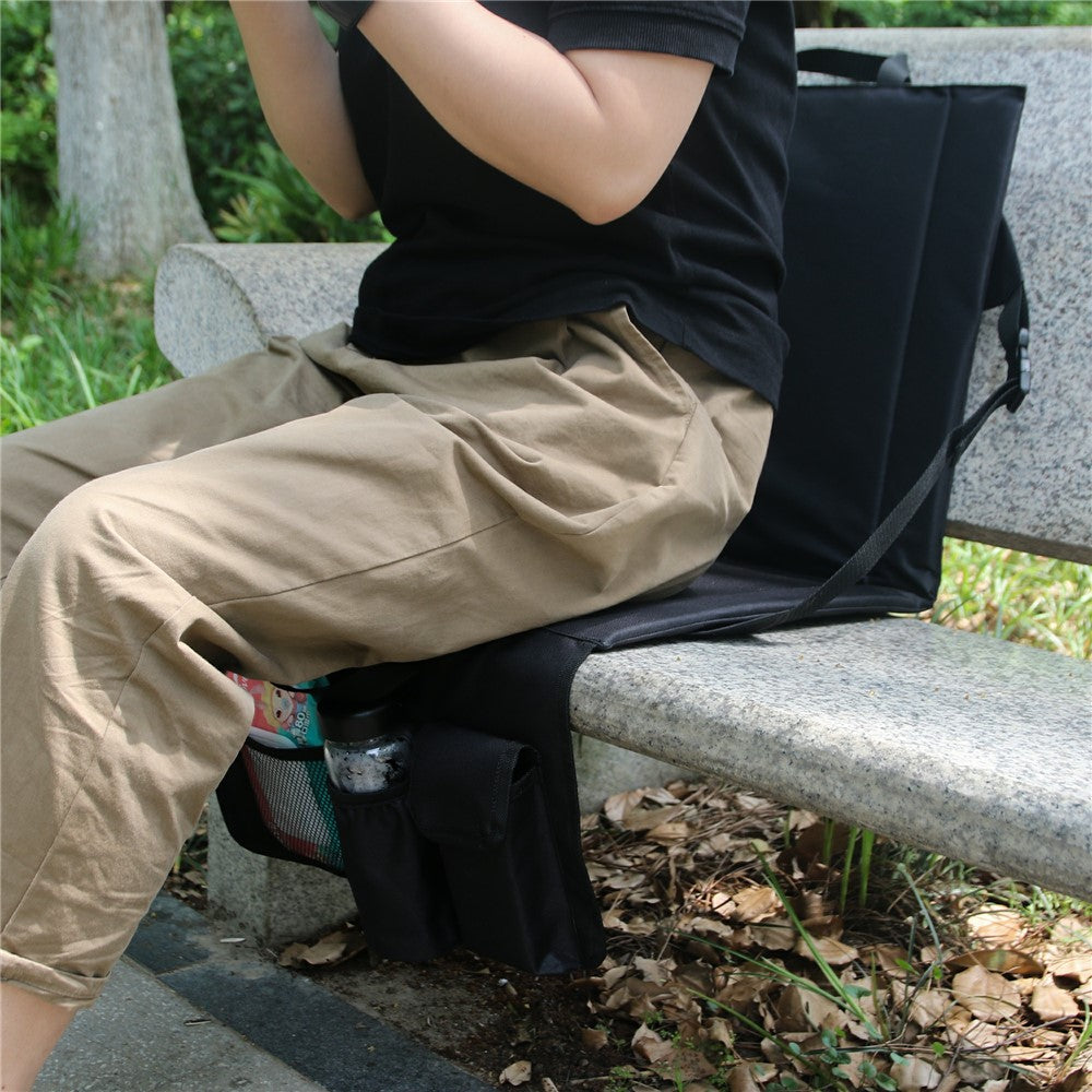 Portable Backrest Chair Seat Cushion Outdoor Camping Park Seat Mat with Lower Storage Pockets