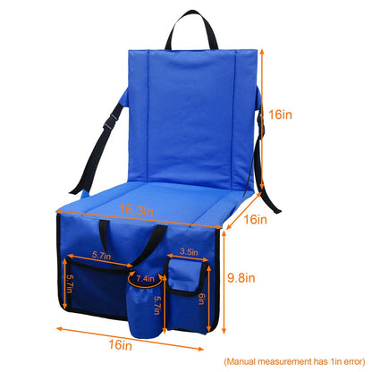 Portable Backrest Chair Seat Cushion Outdoor Camping Park Seat Mat with Lower Storage Pockets
