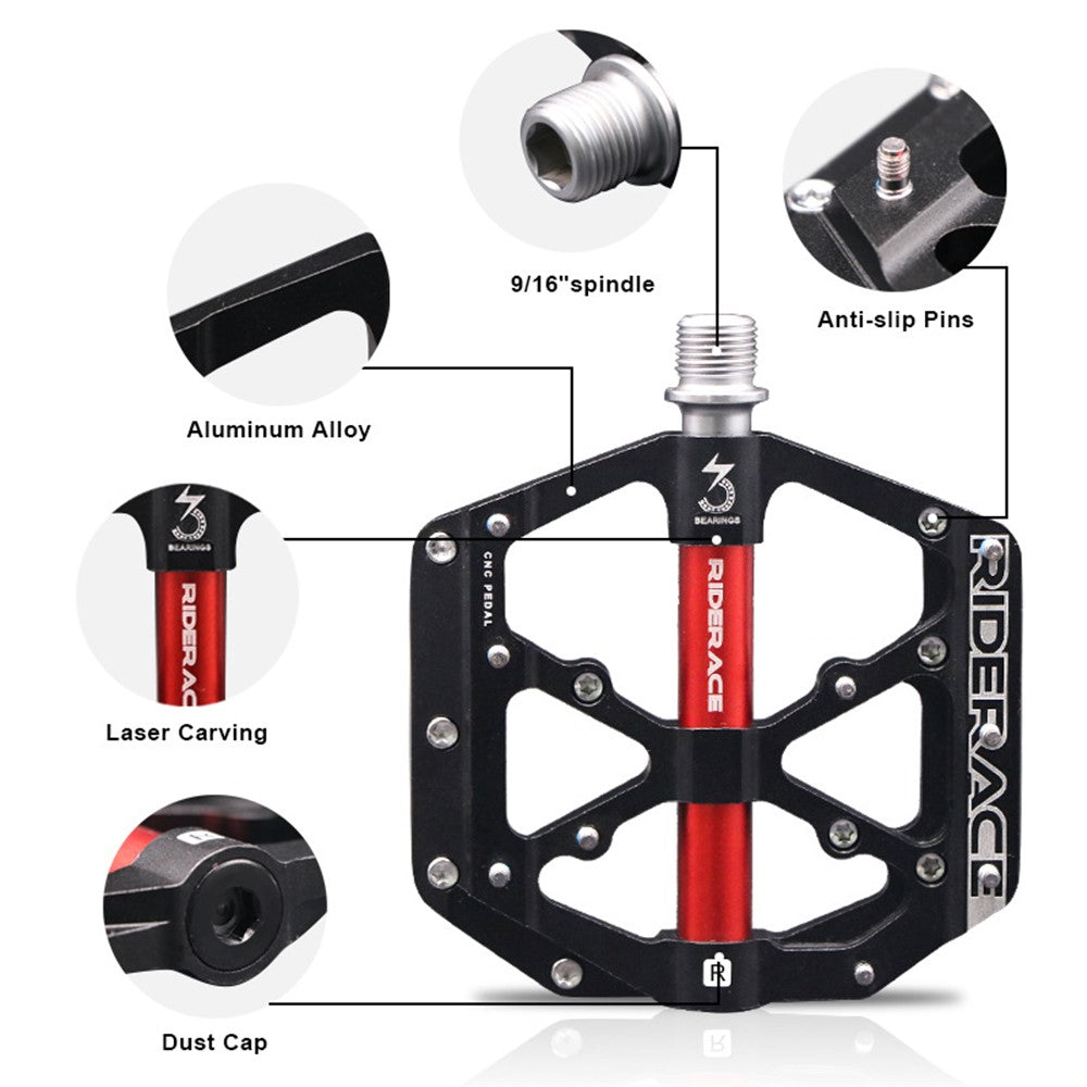 RIDERACE RN1527 Mountain Bike Pedals Aluminum Alloy Non-Slip 3-Bearing Pedals