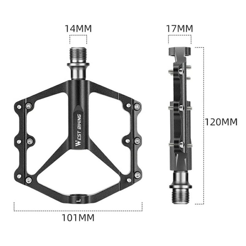 WEST BIKING 1 Pair Lightweight 3-Bearing Aluminum Alloy Bicycle Pedals for Mountain and Road Bikes