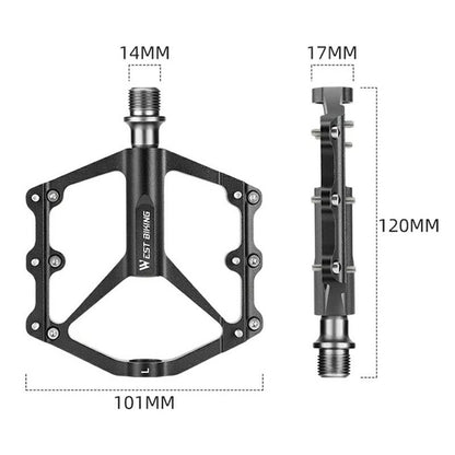 WEST BIKING 1 Pair Lightweight 3-Bearing Aluminum Alloy Bicycle Pedals for Mountain and Road Bikes