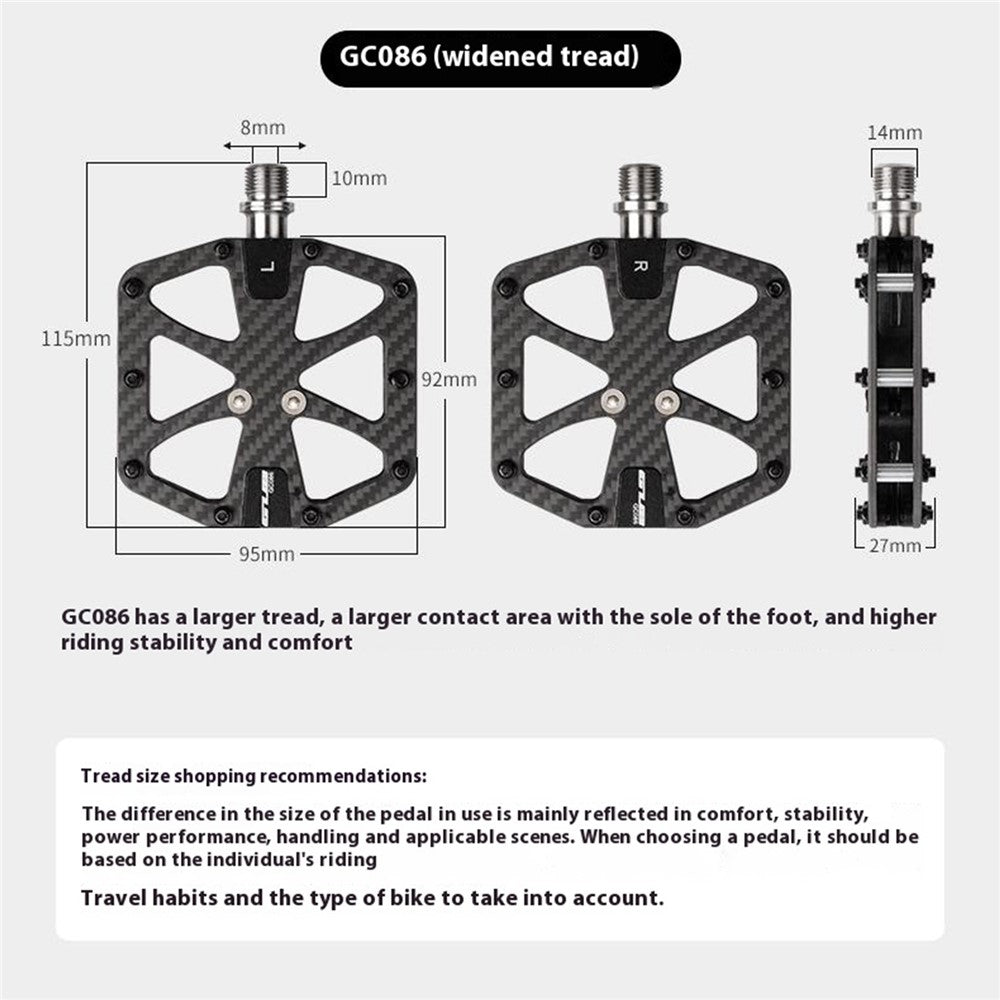 GUB GC086 1 Pair Carbon Fiber Pedals Triple Sealed Bearings Bicycle Pedals for Mountain Bike Road Bike
