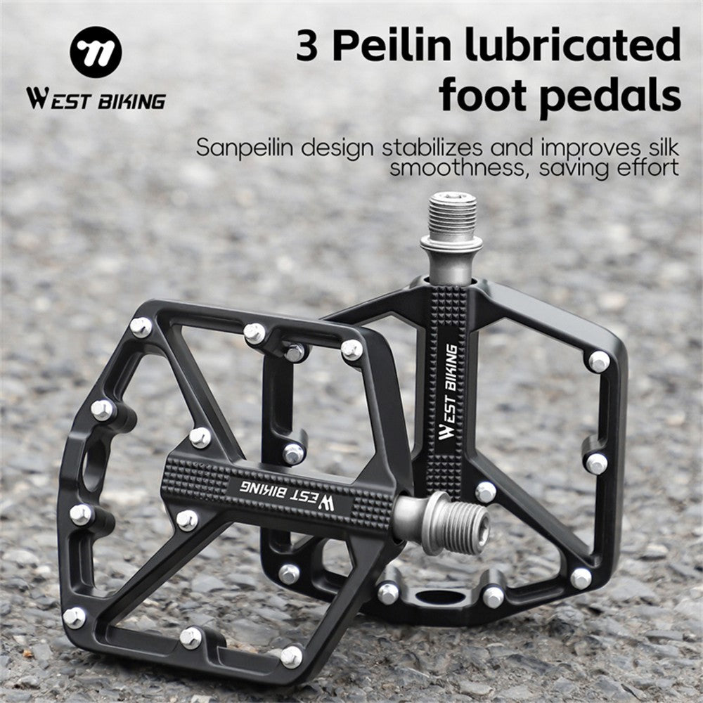 WEST BIKING YP0802131 1 Pair Bike Pedals Aluminum Alloy Triple Bearing Cycling Pedals for Mountain Road Bikes