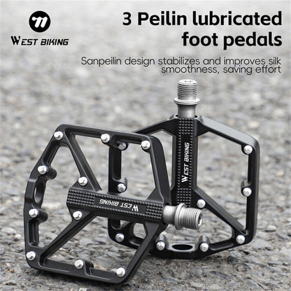 WEST BIKING YP0802131 1 Pair Bike Pedals Aluminum Alloy Triple Bearing Cycling Pedals for Mountain Road Bikes