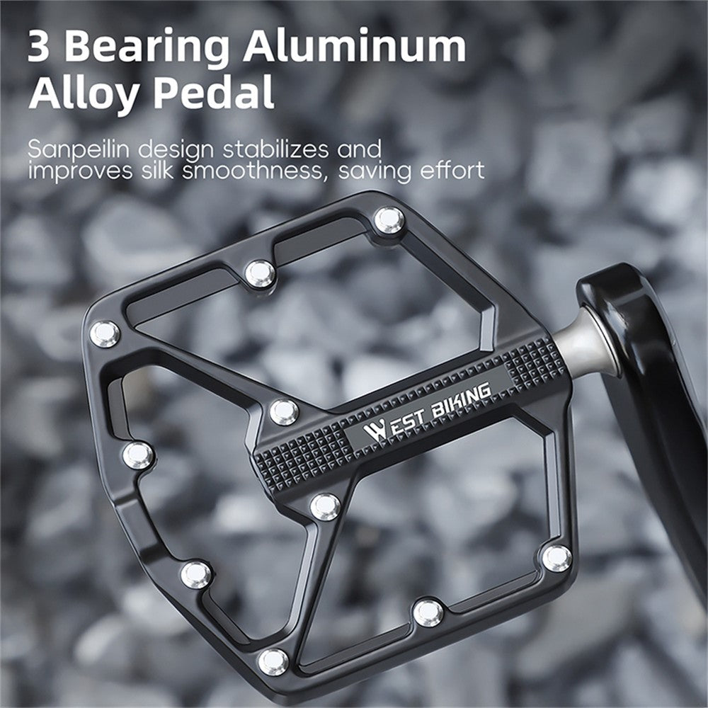 WEST BIKING YP0802131 1 Pair Bike Pedals Aluminum Alloy Triple Bearing Cycling Pedals for Mountain Road Bikes