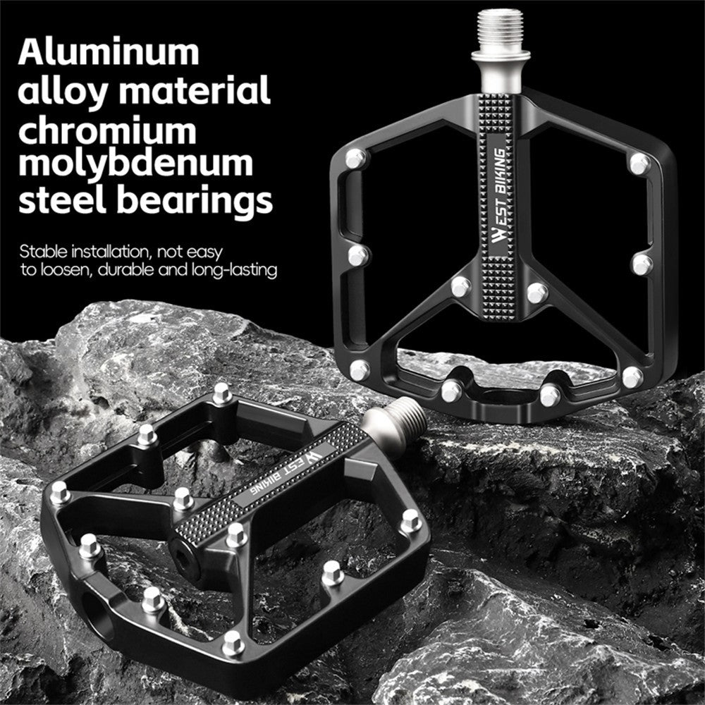 WEST BIKING YP0802131 1 Pair Bike Pedals Aluminum Alloy Triple Bearing Cycling Pedals for Mountain Road Bikes