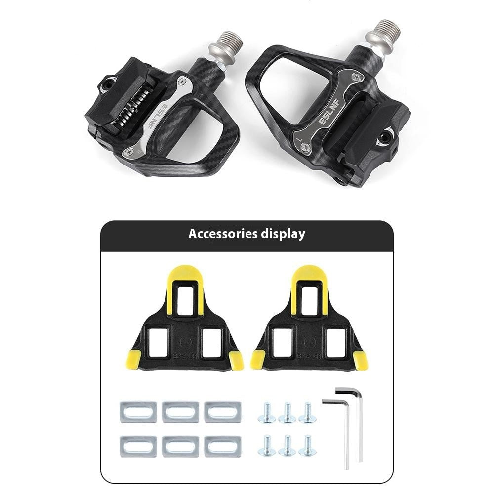 ESLNF 10EE0031 Mountain Road Bike Pedals Self Locking Carbon Fiber Texture Aluminum Alloy Pedals